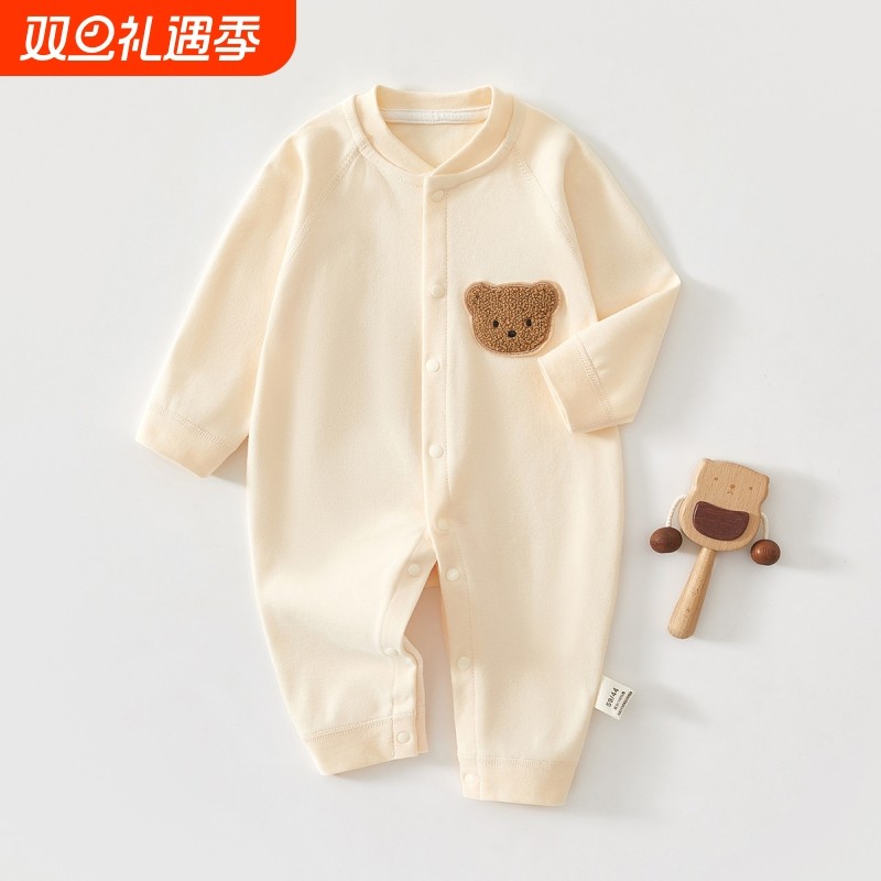 新生婴儿儿衣服春秋纯棉睡衣秋季新生儿哈衣宝宝连体衣双层外出