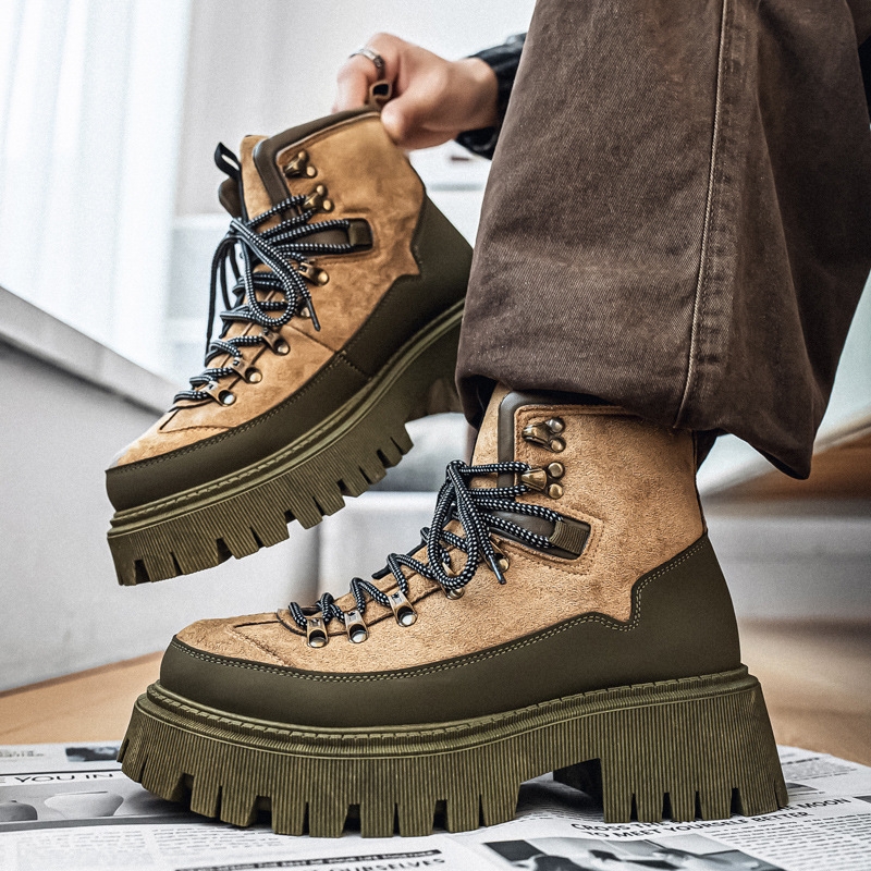 秋冬季新款户外厚底增高工装靴子男士劳保潮鞋马丁鞋跨境大码男鞋