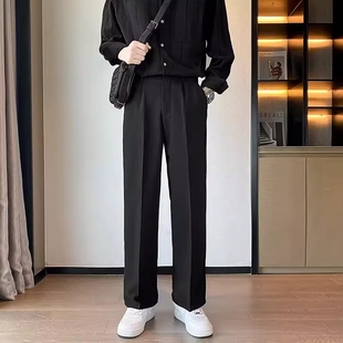 春秋新款ins小西裤男韩版潮流宽松学生直筒阔腿休闲西装长裤黑色