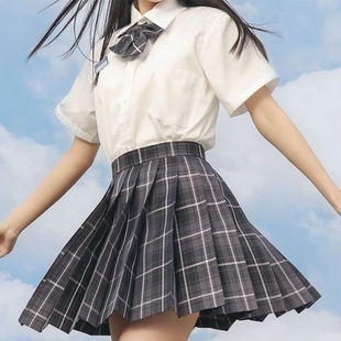 烟灰日系jk制服套装正版夏季学院风校供感百褶短裙学生校服格裙女