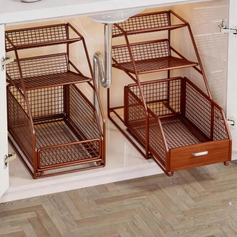卫生间下水槽置物架柜子内收纳抽拉式分层架浴室洗漱台下橱柜拉篮