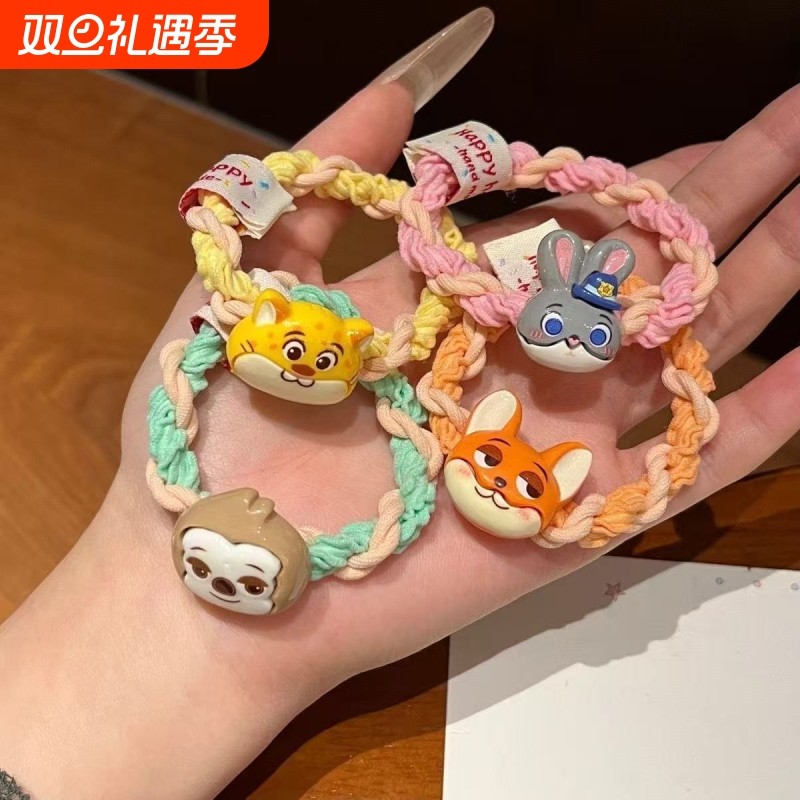 甜美可爱朱迪尼克发圈布标疯狂动物城少女高弹力麻花头皮筋头饰