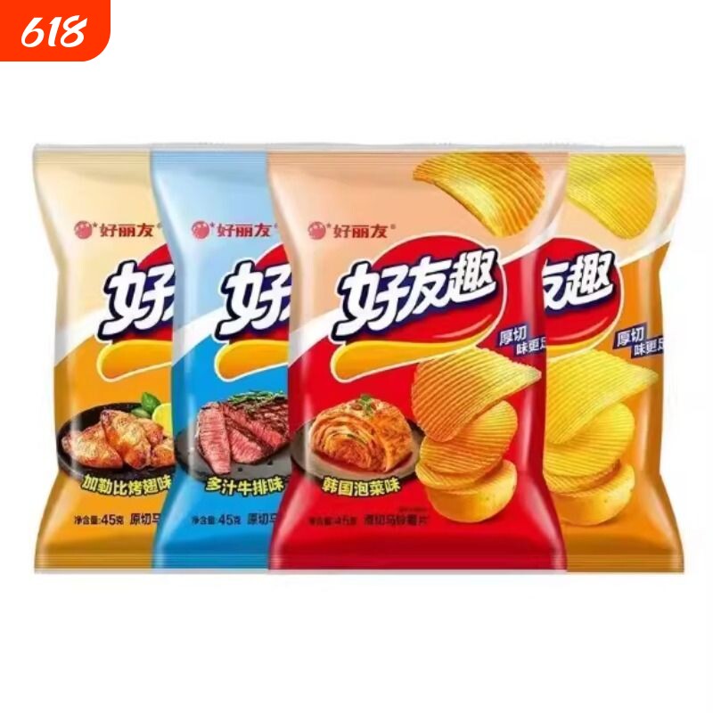好丽友好友趣薯片韩国泡菜味45g休闲零食大凹凸厚切薯片追剧零食