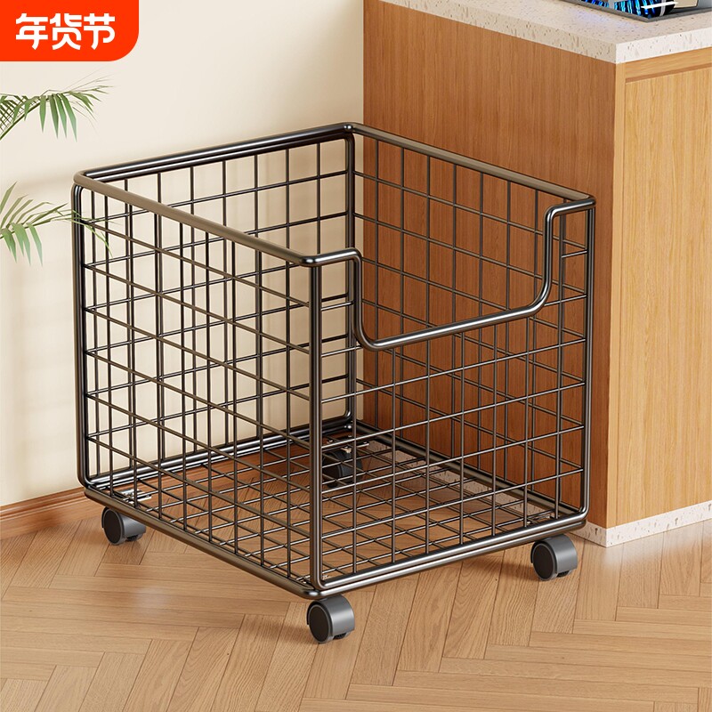 厨房置物架落地蔬菜收纳筐可移动小推车带轮可折叠储物筐子果蔬
