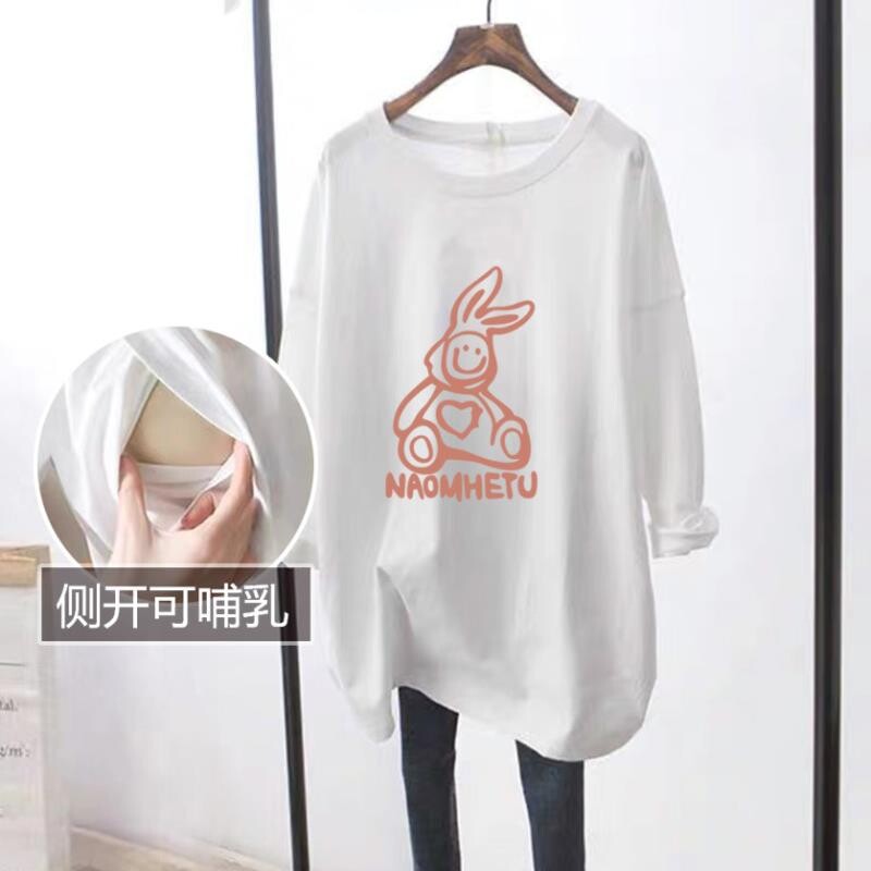 哺乳装外出时尚夏季薄款哺乳衣上衣宽松长袖t恤产后喂奶衣服夏装
