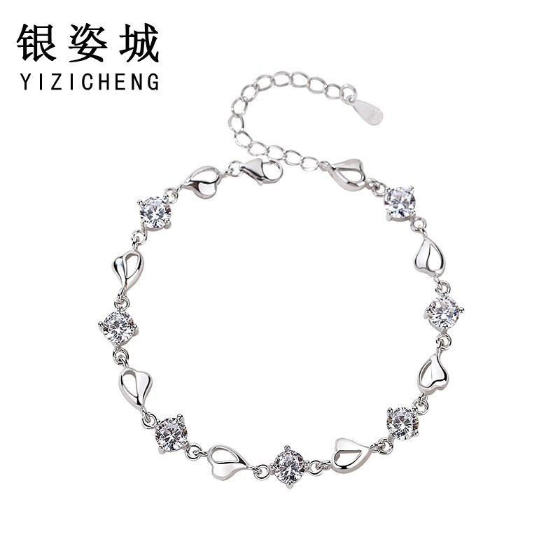 铜韩版森系文艺水晶心形手链女镶钻锆石心形手链简约时尚手饰