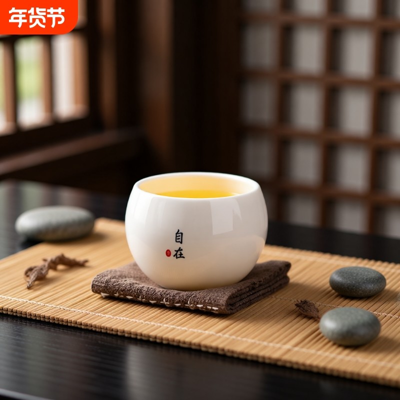 白瓷杯陶瓷羊脂玉瓷功夫茶杯品茗杯家用白茶碗高档小杯子140cc