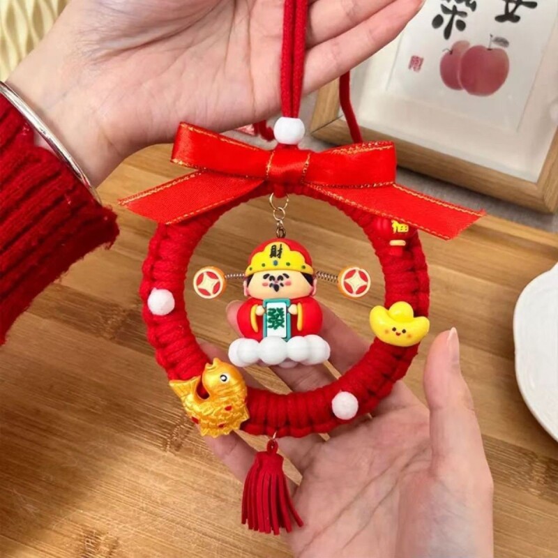 手工diy铃铛挂件金色扫把大财神车挂材料包送男友爸爸车挂礼物