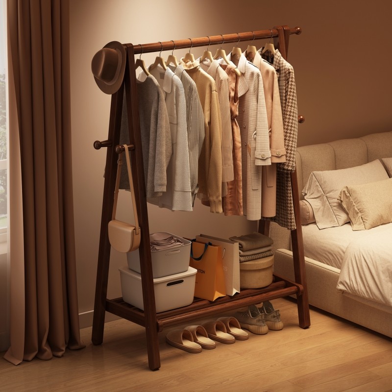 实木挂衣架落地卧室2025新款衣帽架简易晾衣架室内木质衣服置物架