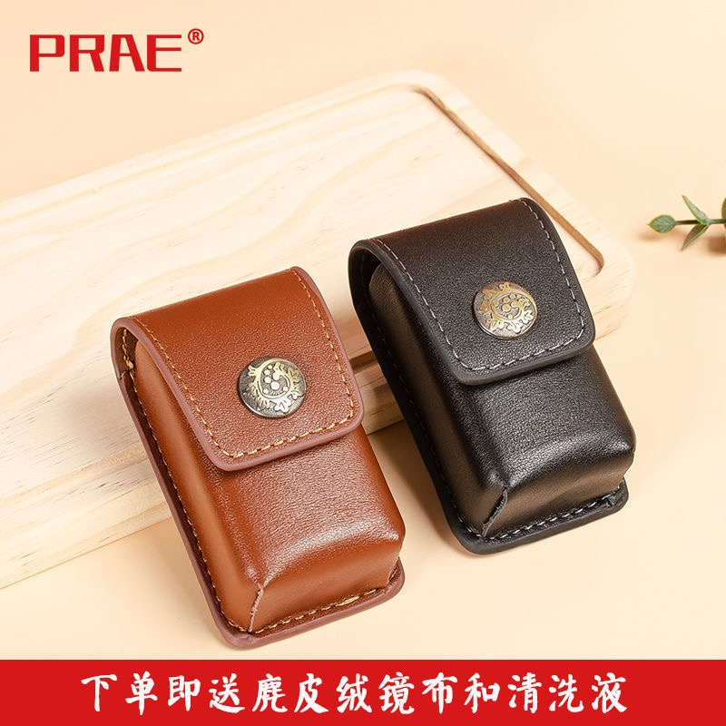 E折叠老花按扣牛皮按压可挂皮带眼镜盒男便携近视眼睛盒包邮