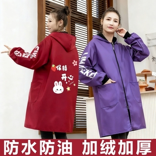 防水加绒罩衣加厚成人工作服外穿大褂家用厨房做饭围裙冬季 羽绒服