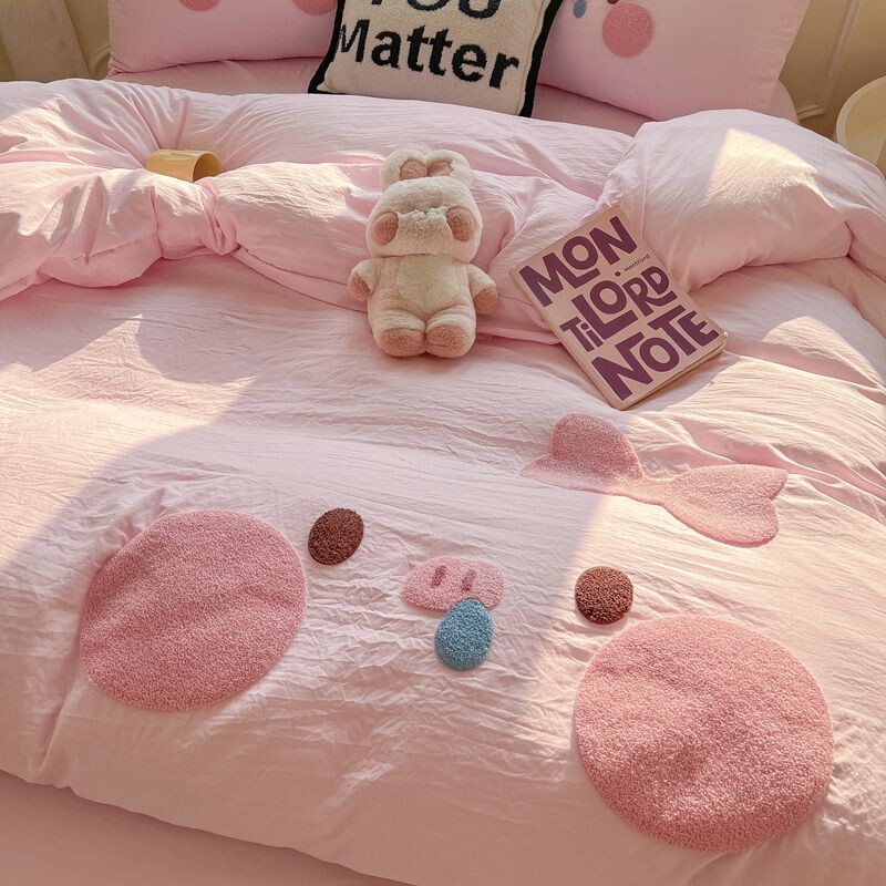 ins可爱小猪亲肤毛巾绣四件套被套床单床上用品学生宿舍三件套