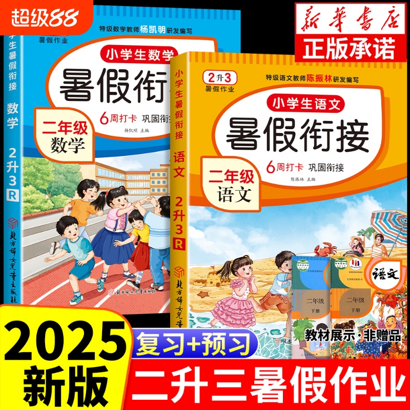 二年级下册暑假作业2升3二升三暑假衔接语文数学全套同步人教版教材一年级升口算题阅读理解看图写话练字帖练习假期训练配套