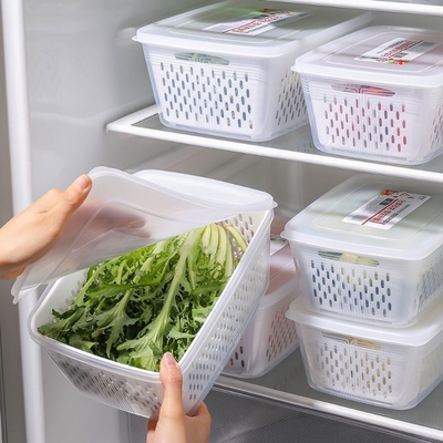 日式冰箱收纳沥水保鲜盒水果蔬菜带盖厨房篮子密封水果盒冷冻盒