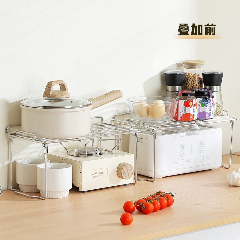 不锈钢厨房置物架小尺寸台面多层叠加放调味品锅具小型收纳架子