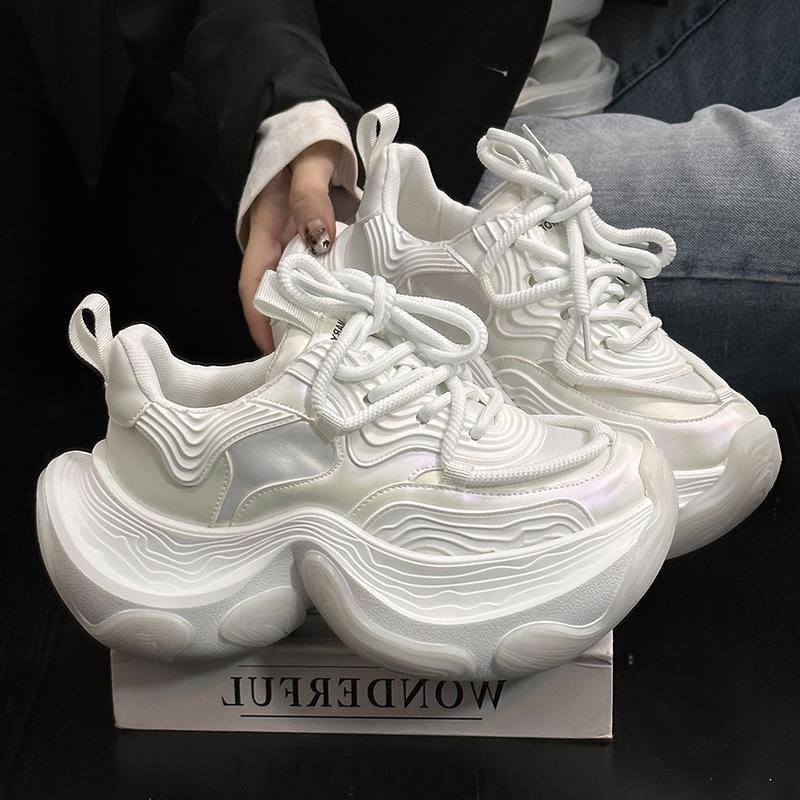 欧货真皮厚底松糕老爹鞋女2025秋季新款百搭小个子增高休闲运动鞋