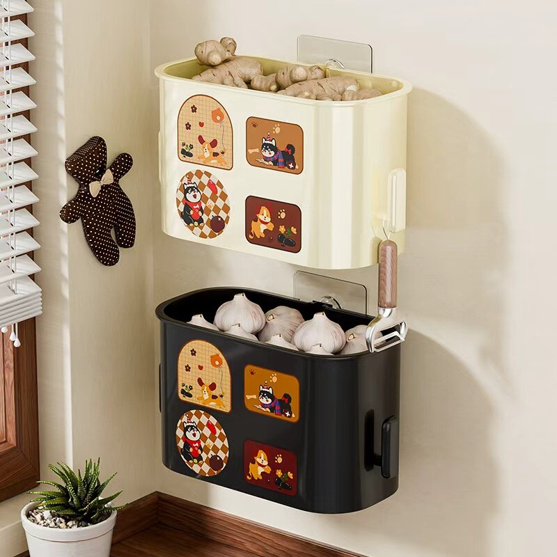 中古风厨房葱姜蒜收纳筐置物架挂篮卫生间墙收纳盒收纳篮放置台面