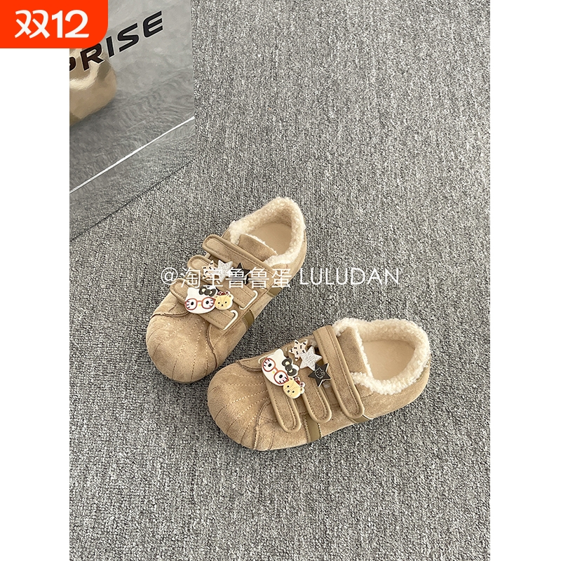 鲁鲁蛋百搭厚底小白鞋2025新款秋冬女鞋勃肯板鞋德训鞋魔术贴圆头