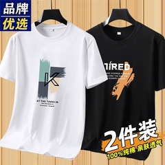 品牌纯棉短袖t恤男夏季2025新款透气百搭中老年运动印花圆领上衣