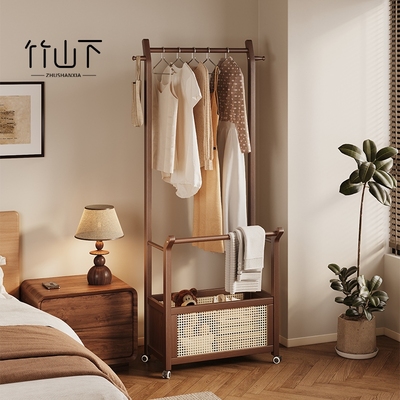 竹山下可移动实木中古一体衣帽架