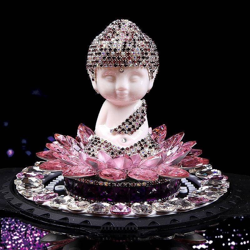 手工镶钻莲花水晶佛汽车摆件 创意陶瓷佛车载内饰摆件可