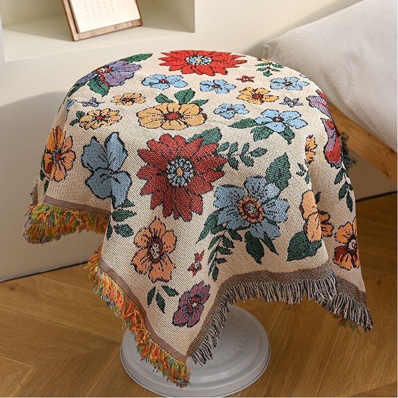 ins桌布茶几圆桌方桌野餐桌高级盖巾台布花满园流速线毯盖布