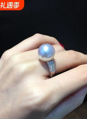 仿珍珠戒指正圆大颗粒白色珍珠戒指镀18k金女款ins风戒指