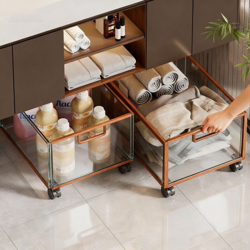 浴室柜下脏衣篮洗手台柜下可移动收纳筐洗澡间落地分类衣服放置筐