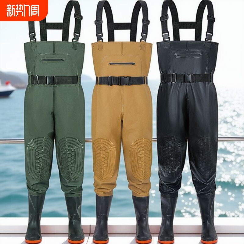 下水裤防水加厚连体半身雨裤鞋耐磨男女捕鱼裤子衣服全身水鞋皮叉