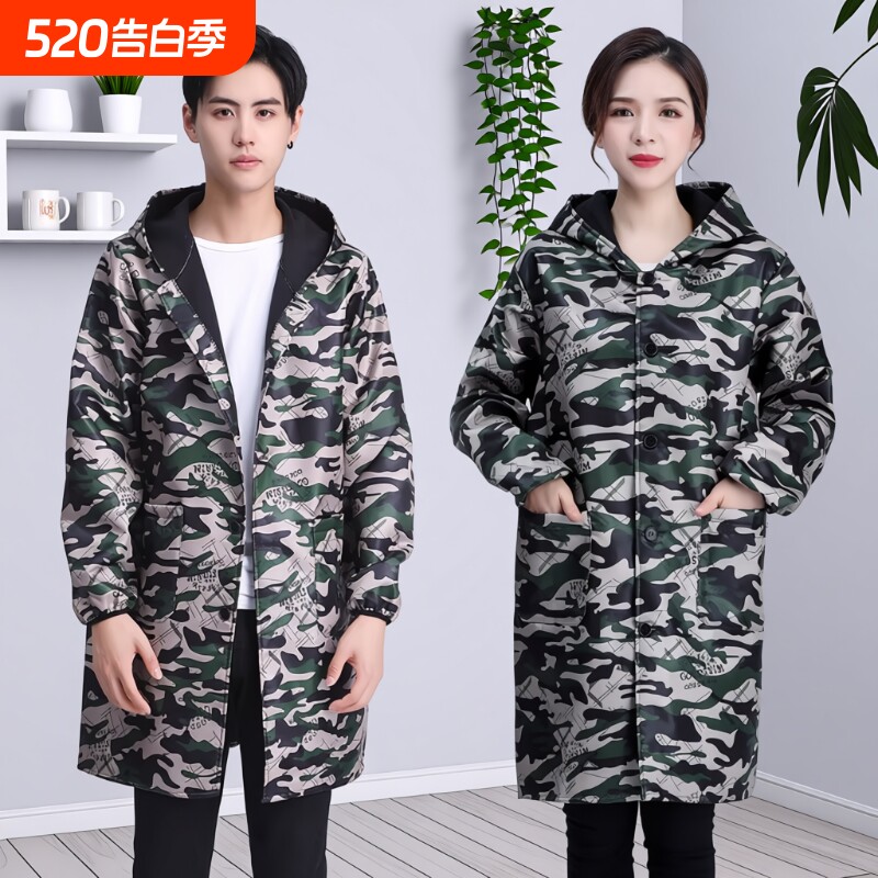 成人防水罩衣长袖工作服外穿大褂男女款家用厨房做饭围裙秋冬季