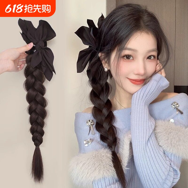 蝴蝶结抓夹假发辫子拳击麻花长辫编发神器韩系侧扎高马尾仿真发饰