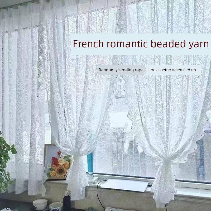 纱帘飘窗开窗钉珠法式覆古魔术贴免遮挡打孔蕾丝田园窗帘门帘隔断