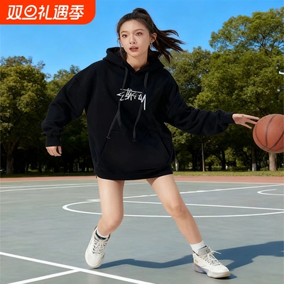 新款重磅潮牌带帽长袖套头stuss刺绣外套情侣百搭连帽斯图西卫衣