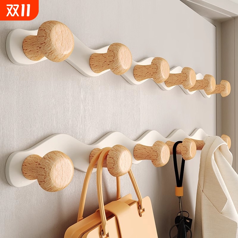 墙上挂衣架免打孔衣服挂勾玄关入户一排壁挂式衣帽架卧室门后挂钩