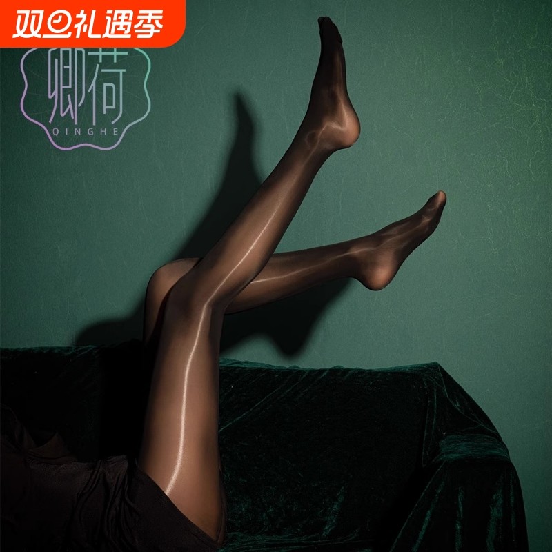 马油丝袜光腿神器开裆连裤袜女黑丝油亮夏超薄款性感油光大码丝袜