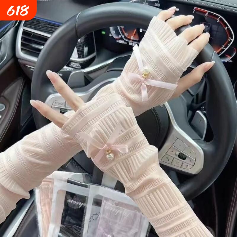 防晒手套女长款蕾丝袖套薄款夏天防紫外线冰袖遮阳开车冰丝手臂套