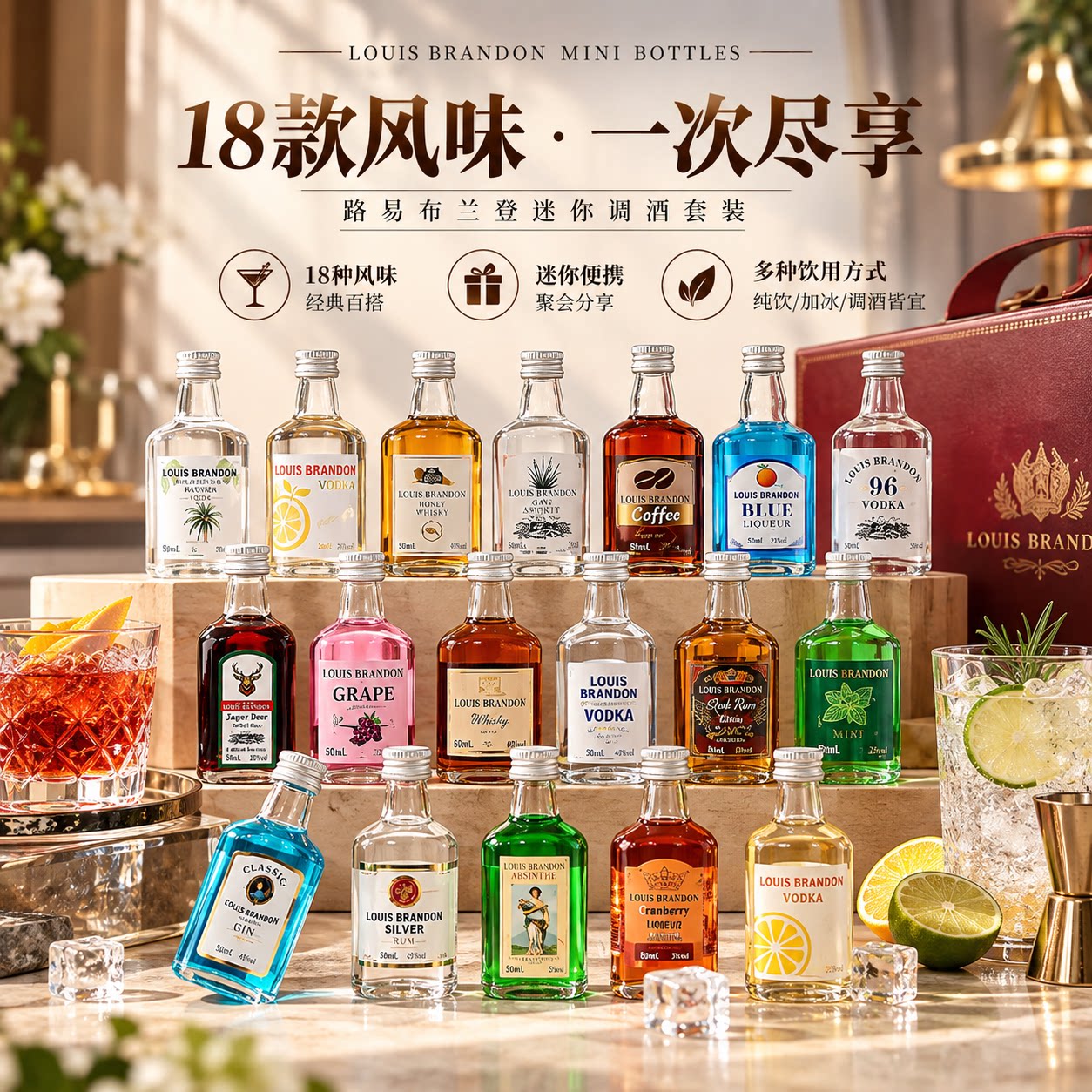 洋酒组合调酒基酒便利店小酒伏特加DIY鸡尾酒莫吉托礼盒入门