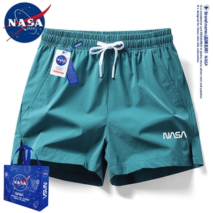 男士 薄款 男夏季 休闲速干跑步运动四分裤 子 宽松冰丝裤 NASA三分短裤