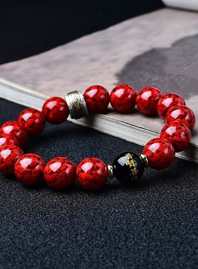 天然朱砂晶体砂手串男女款