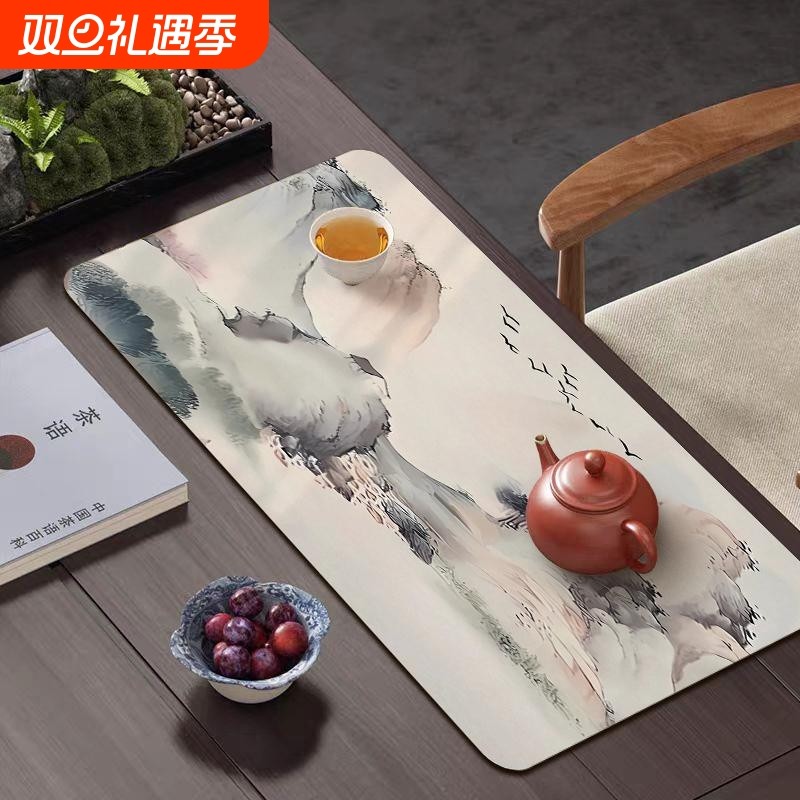 硅藻泥吸水茶垫中式茶席桌旗吸水垫高档大气茶旗垫茶桌垫布茶垫新