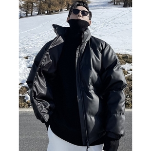 户外韩版 保暖宽松面包服痞帅高端 ins潮牌立领PU皮羽绒棉服男冬季