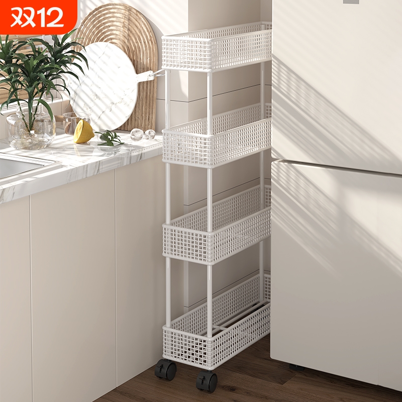 厨房夹缝置物架冰箱侧面抽拉柜卫生间小推车极窄缝拉篮缝隙收纳柜