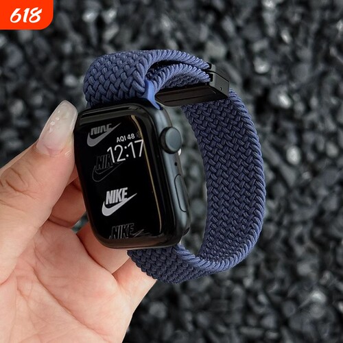 适用applewatch9编织磁吸表带苹果手表iwach10弹力尼龙新款Ultra2/3金属扣S9/s8/7/6/5/4代透气SE腕带男夏天