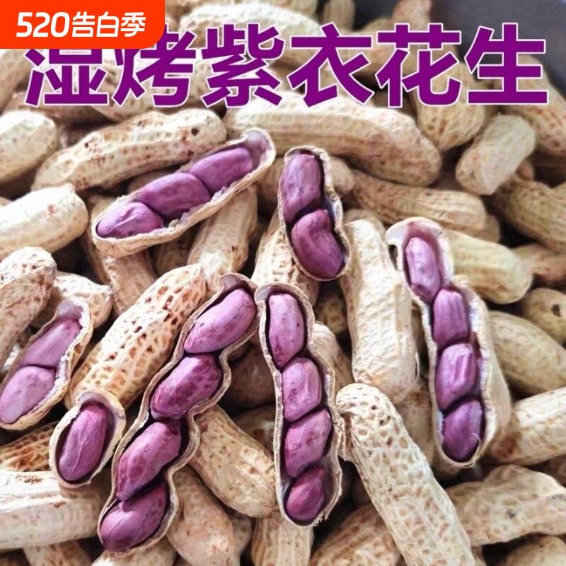 正宗水煮花生四粒红紫衣红衣新鲜湿烤带壳咸干特产农家坚果散装
