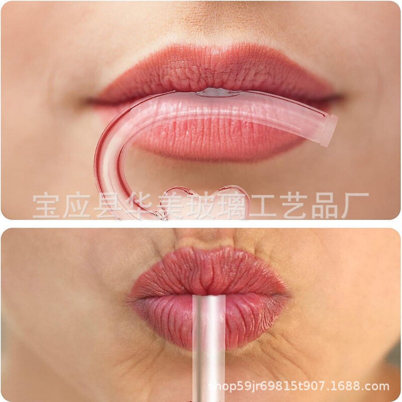 源头工厂flute straw防唇皱吸管爱心玻璃吸管爱心异形玻璃弯吸管