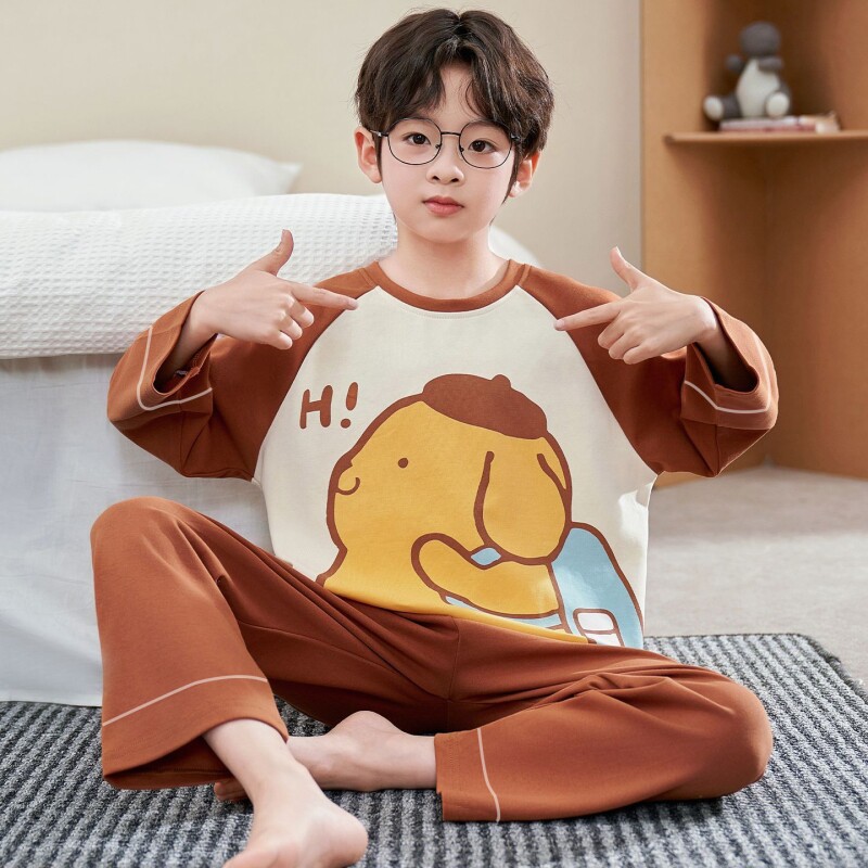 儿童卡通布丁狗睡衣男童2026春夏季新款长袖纯棉中大童家居服套装图片