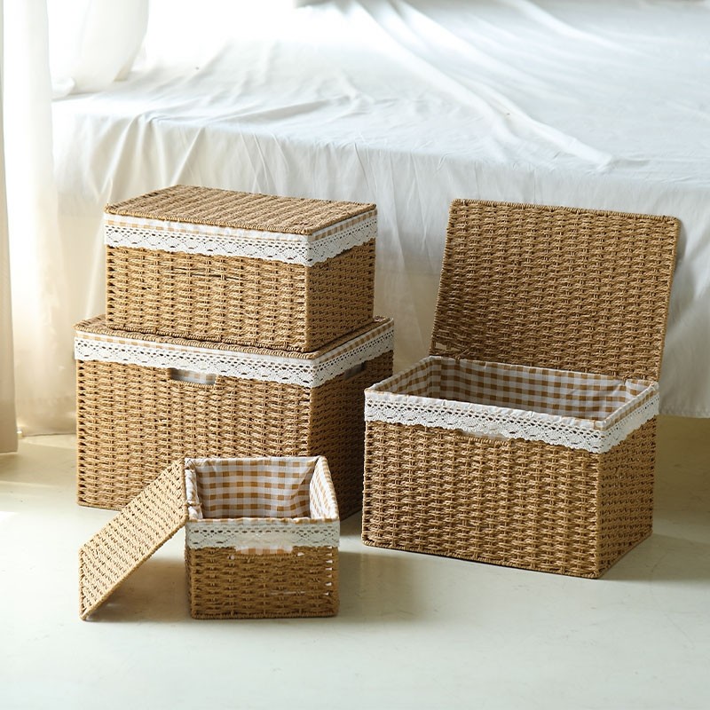 收纳盒带盖编织筐整理篮零食收纳箱衣服收纳箱子玩具桌面抽屉衣柜