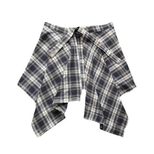 今年流行格子一片式 系带屁帘女藏肉神器男下摆街舞不规则男生衫