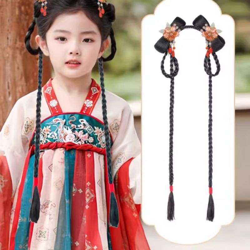 汉服假发包儿童发饰发箍女童古风假发古装盘发一体式造型发髻头饰