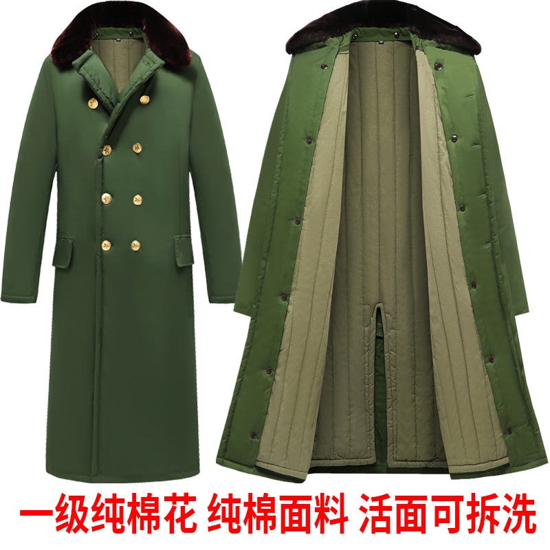 正品军大衣冬季加绒加厚保暖老式棉大衣男劳保防寒服纯棉棉花绿色